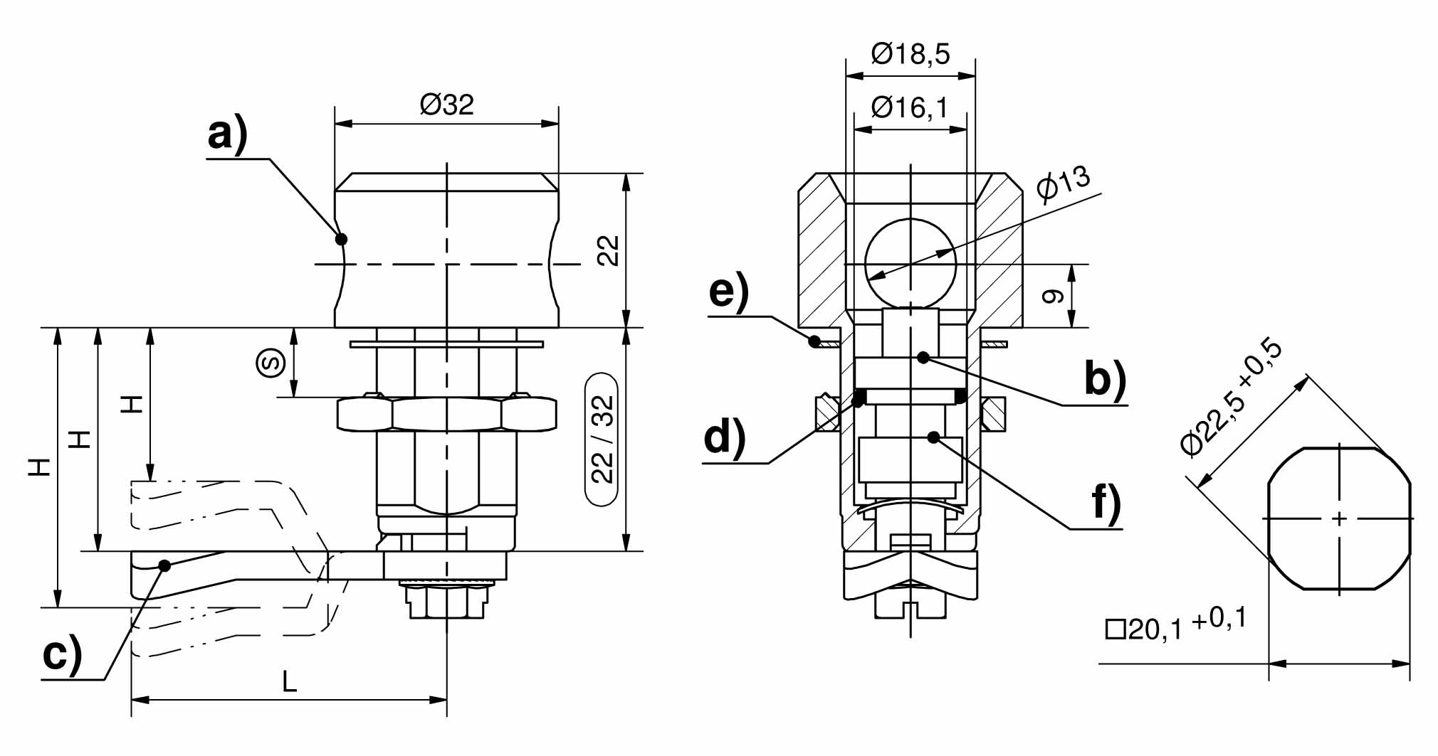 1-054 Zylinder-Drehriegel L13.5 mit Befestigungsfeder - DIRAK